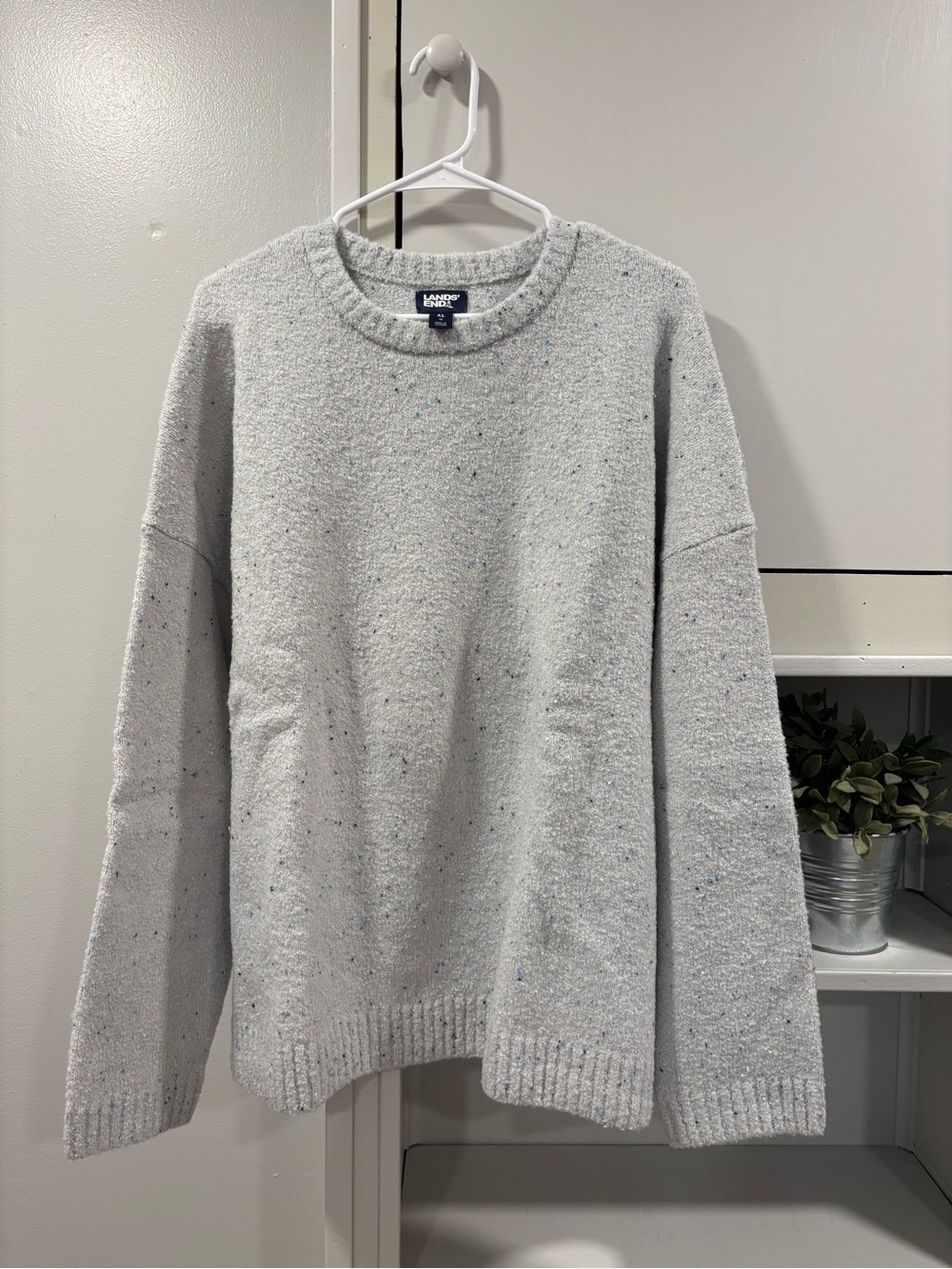 Lands' End Women’s Light Gray Speckled Crewneck Sweater - Heathered Knit